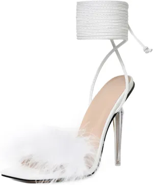 YODEKS Women's High Heel Sandals Strappy Stiletto High Heel Open Square Toe Shoes