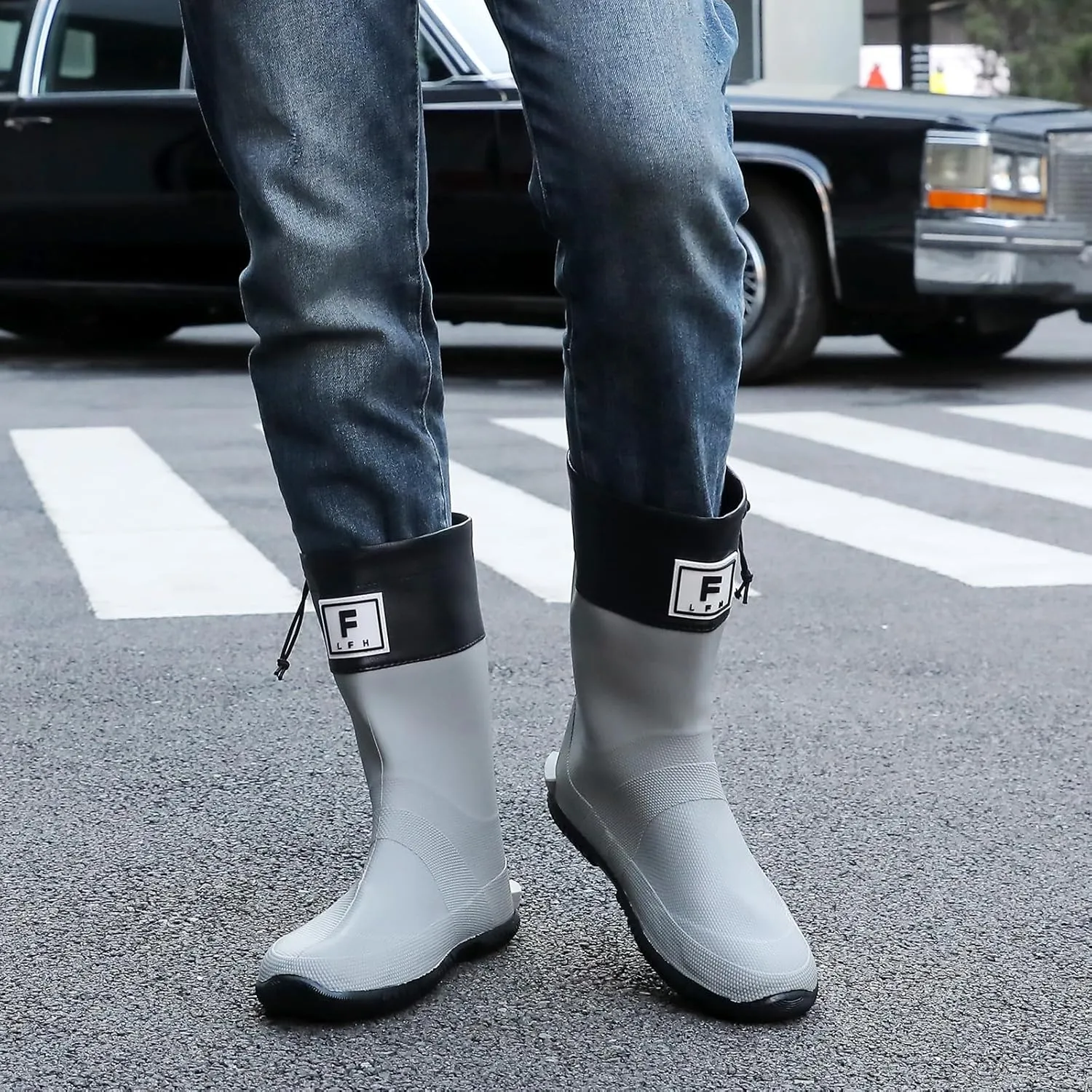 YorFotMae Midshaft Rain Boots Women, Waterproof Rubber Boots Men, Mid-Height Anti-Slip Lightweight Garden Shoes, Mid Calf Water Boots with Adjustable Buckle, Durable Fishing Boots Outdoor