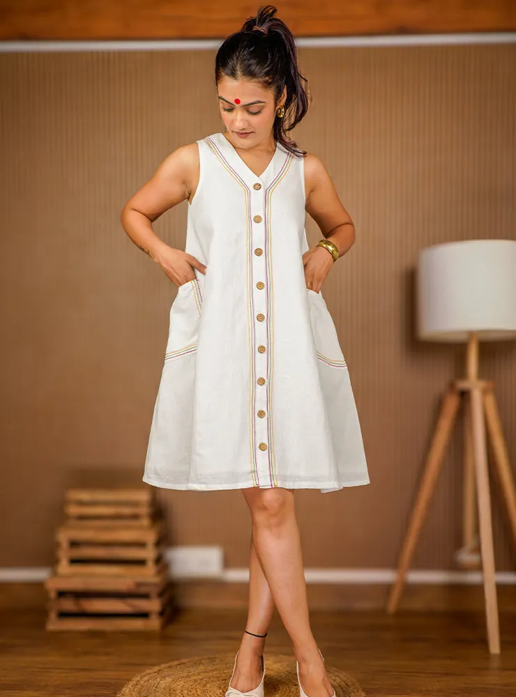 Zara Dress | Handloom Cotton Shirt Dress with Embroidery