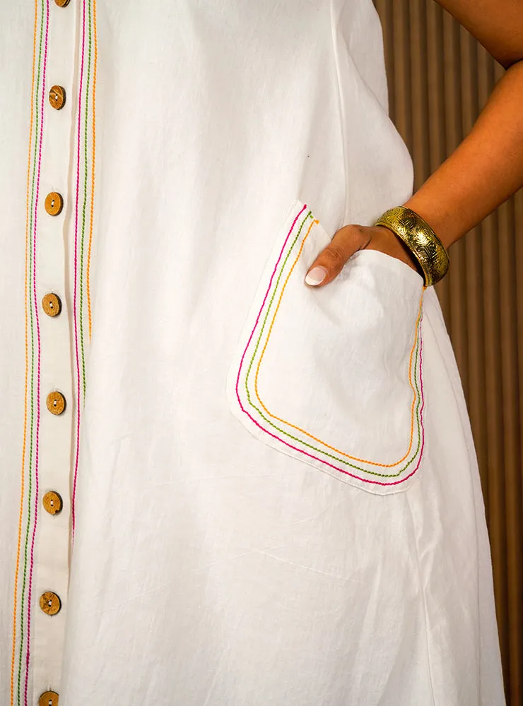 Zara Dress | Handloom Cotton Shirt Dress with Embroidery