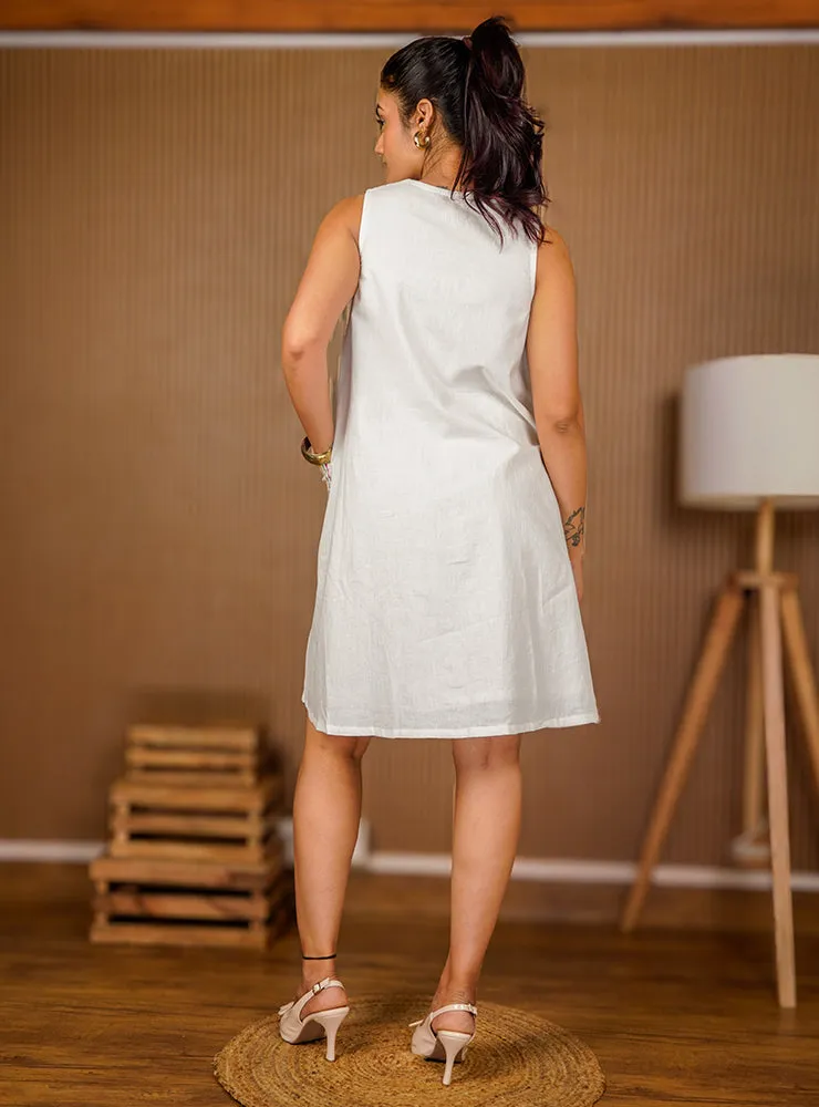 Zara Dress | Handloom Cotton Shirt Dress with Embroidery