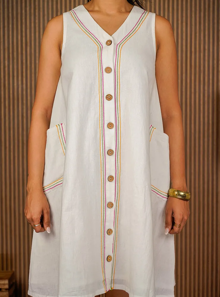Zara Dress | Handloom Cotton Shirt Dress with Embroidery