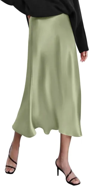 Zeagoo Skirts for Women Jacquard High Waist Skirt Black Elegant Midi Skirt Satin