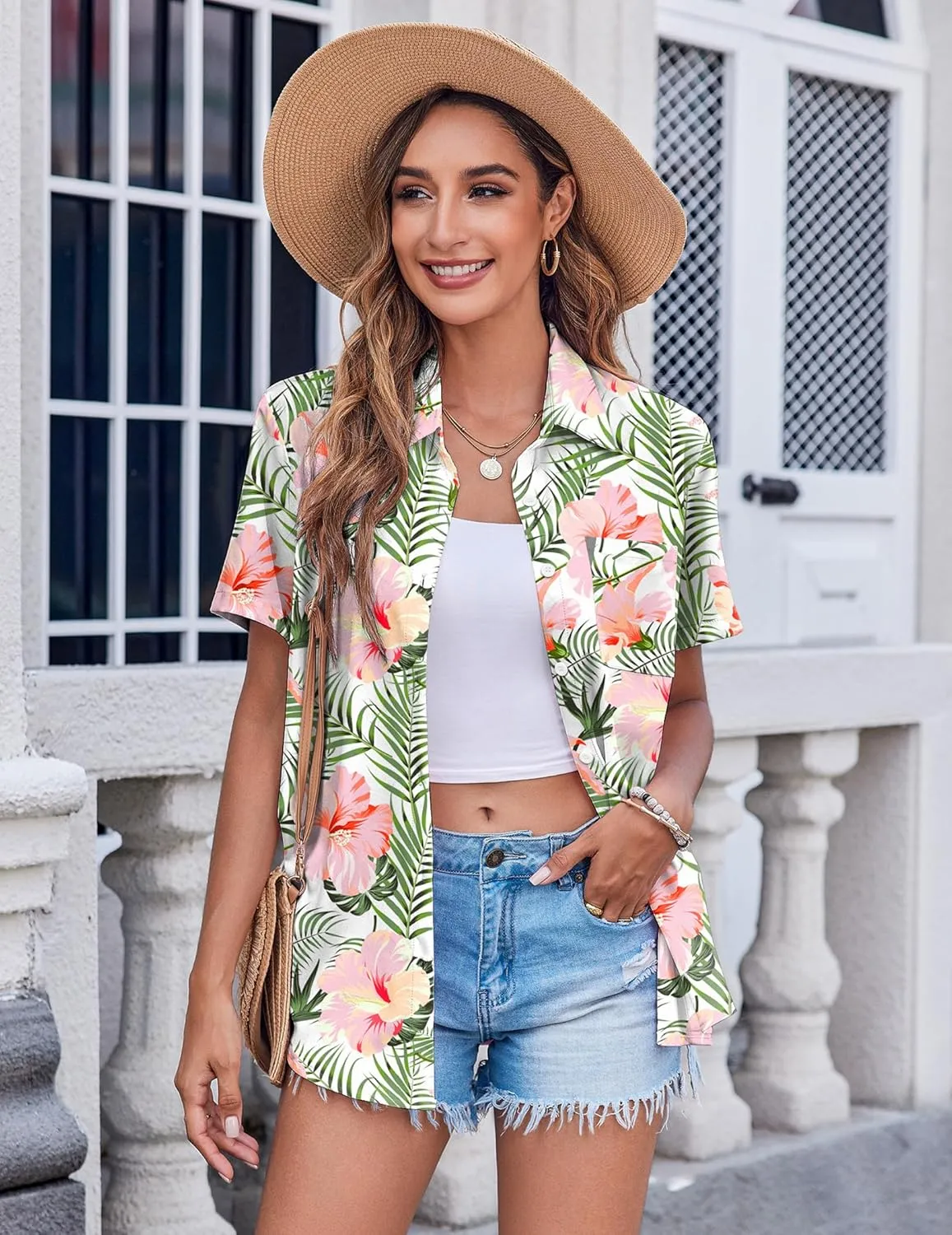 Zeagoo Womens Button Down Shirt Bust Pocket Short Sleeve Blouses Business Casual Work Tops Summer Outfits