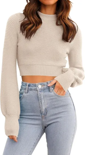 ZESICA Women's Fall Mock Neck Cropped Sweater Long Sleeve Soft Ribbed Knit Pullover Jumper Tops