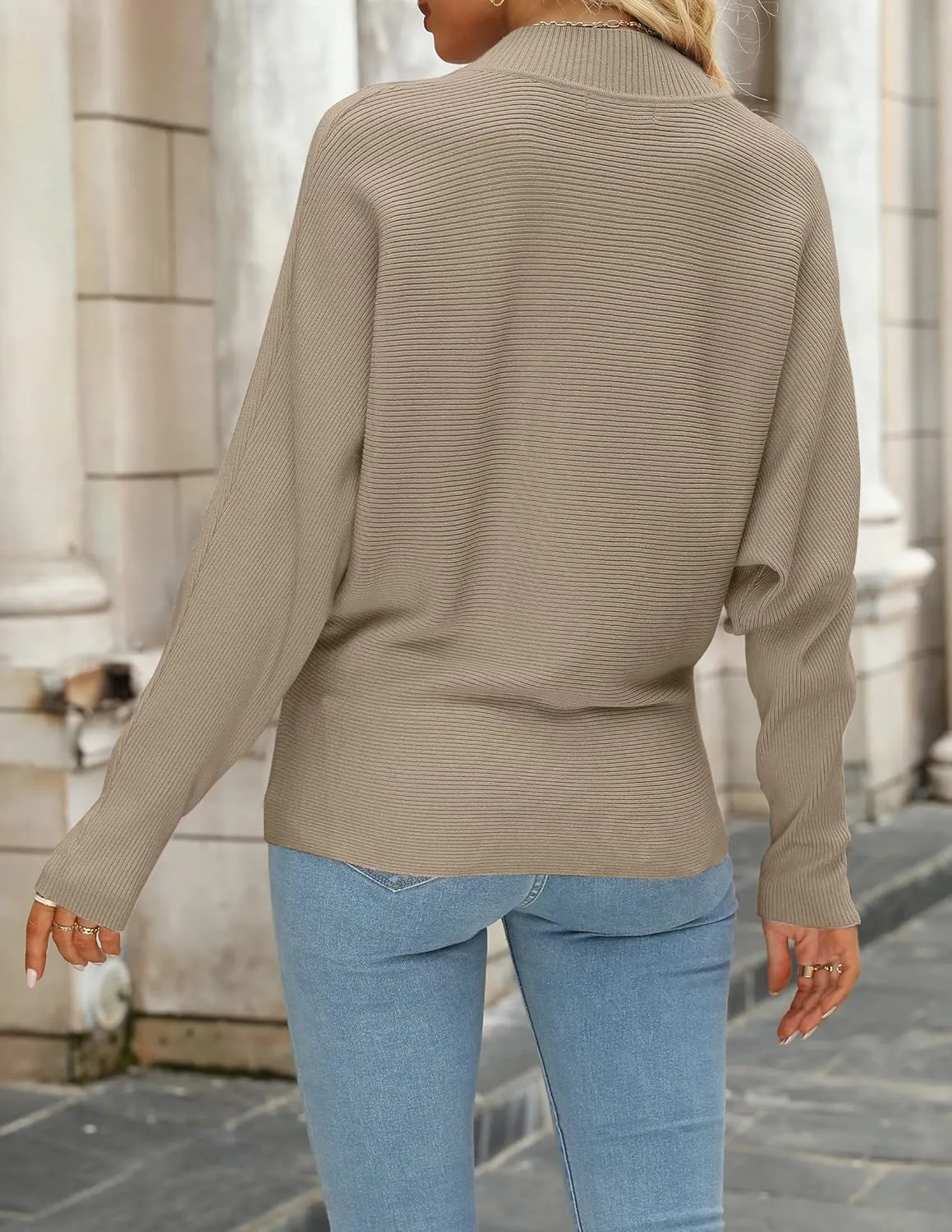 ZESICA Women's Fall Turtleneck Batwing Long Sleeve Ribbed Knit Casual Soft Pullover Sweater Jumper Top