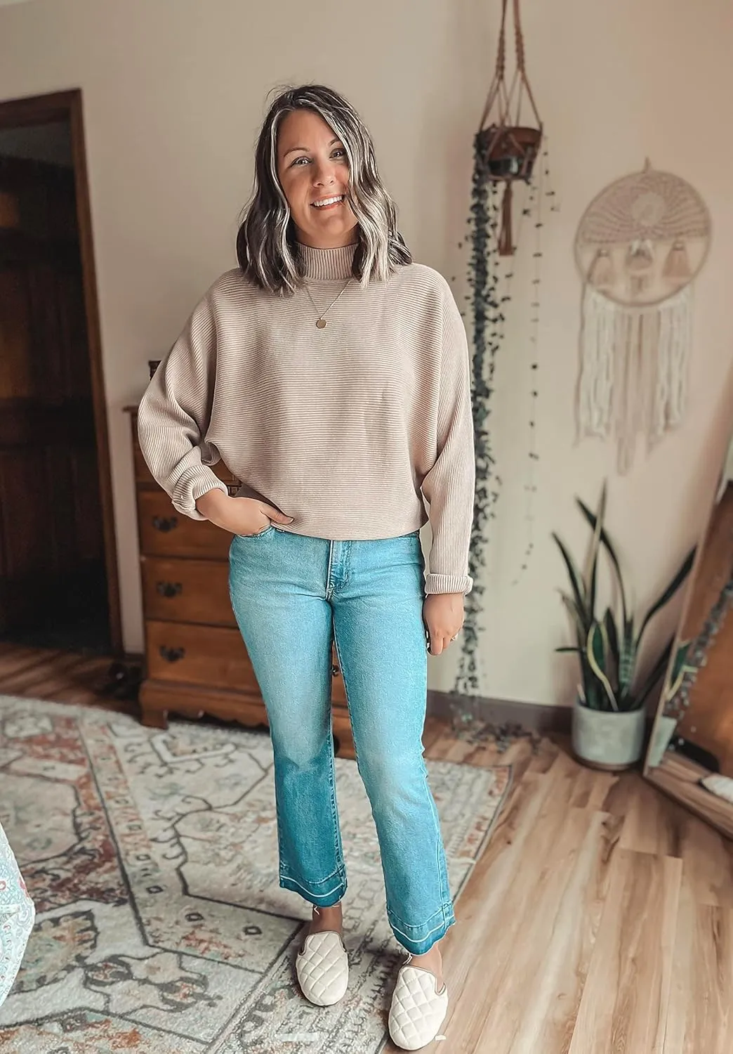 ZESICA Women's Fall Turtleneck Batwing Long Sleeve Ribbed Knit Casual Soft Pullover Sweater Jumper Top