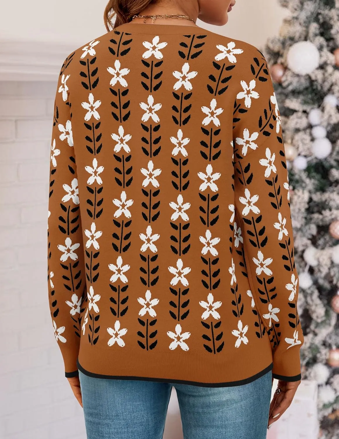 ZESICA Women's Long Sleeve Crewneck Sweater 2025 Fall Printed Cute Oversized Knitted Pullover Tops Trendy Clothes
