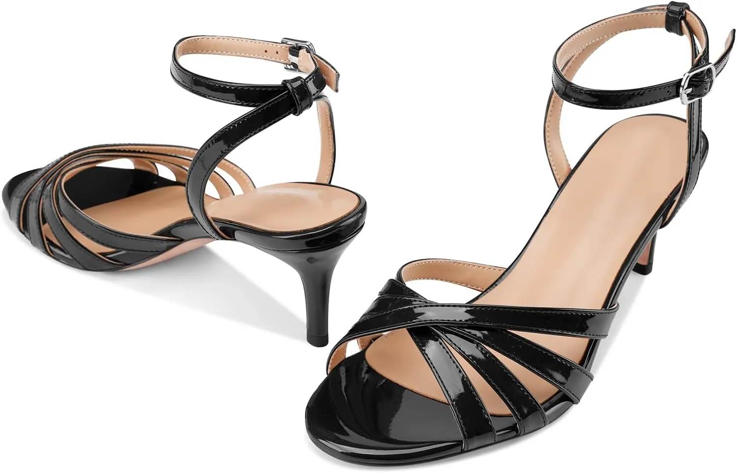 Z.Oufeier Womens’ Slingback Kitten Low Lace Up Heels Adjustable Ankle Strap Open Toe Sandals For Party Dress Wedding