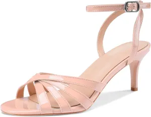 Z.Oufeier Womens’ Slingback Kitten Low Lace Up Heels Adjustable Ankle Strap Open Toe Sandals For Party Dress Wedding
