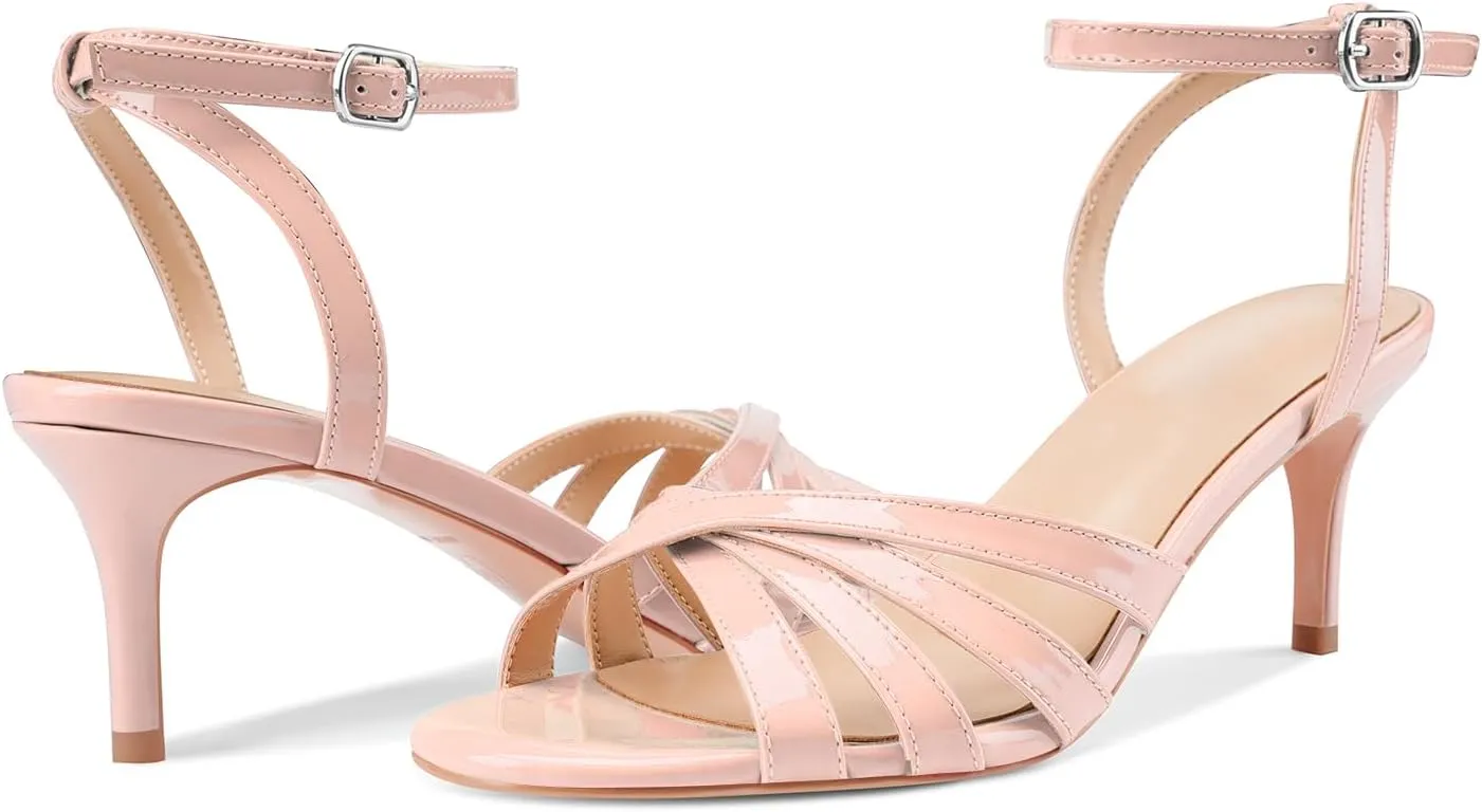 Z.Oufeier Womens’ Slingback Kitten Low Lace Up Heels Adjustable Ankle Strap Open Toe Sandals For Party Dress Wedding