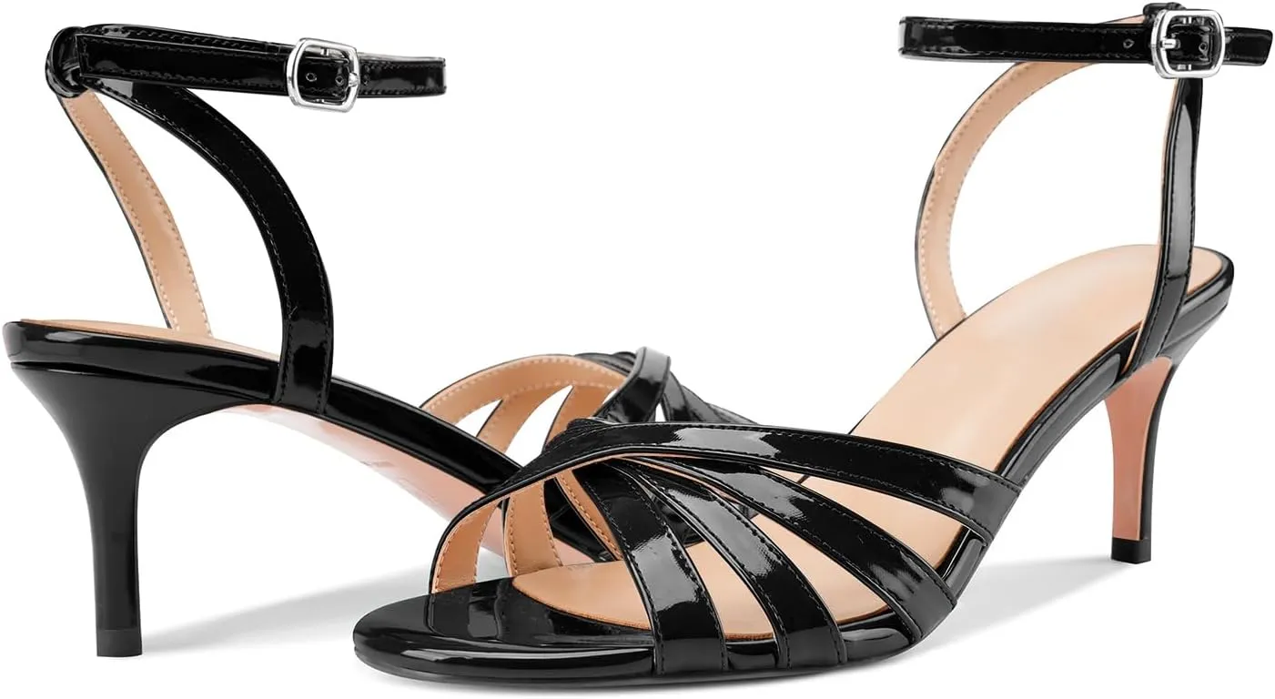 Z.Oufeier Womens’ Slingback Kitten Low Lace Up Heels Adjustable Ankle Strap Open Toe Sandals For Party Dress Wedding