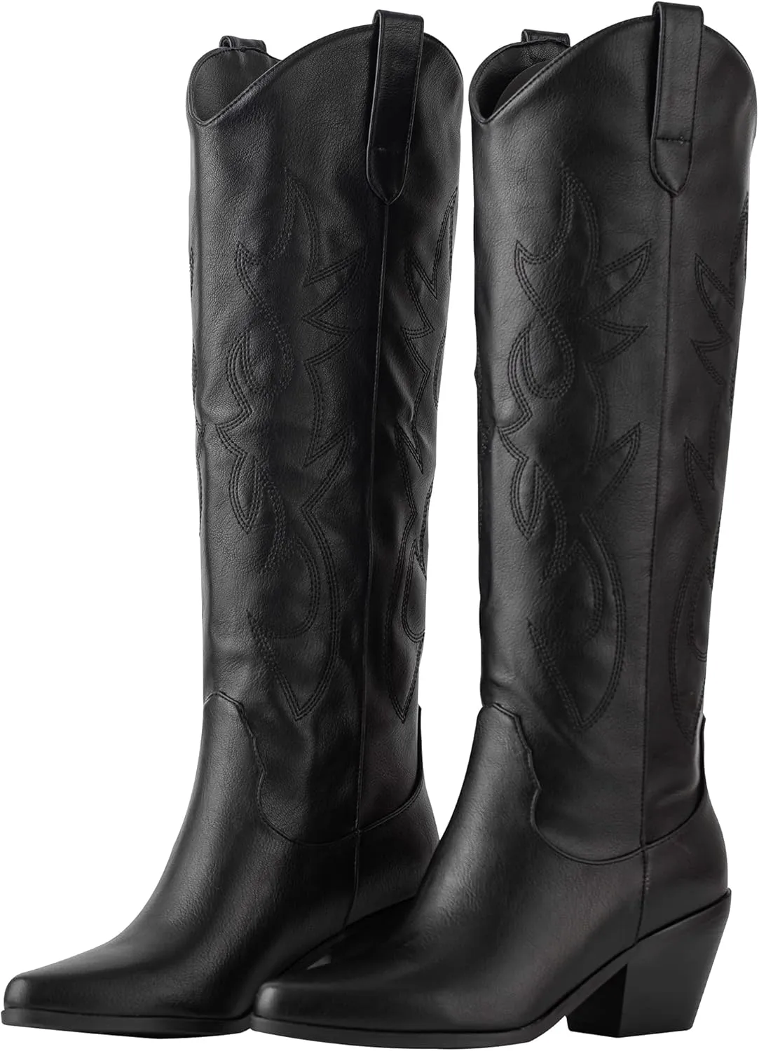 ZXHYZLZ Cowboy Boots For Women -Wide Calf Knee High Cowgirl Boots Botas Vaqueras Para Mujer Classic Embroidered Slip On Pointed Toe Thick Heel western Tall Boots Great For Country Concerts and Parties