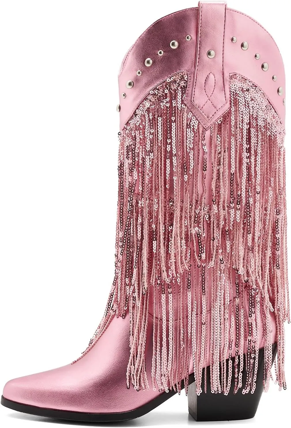 ZXHYZLZ Western Cowboy Boots for Women - Mid Calf Embroidered Cowgirl Boots, Slip On Pointed Toe Chunky Heel Fashion Retro Classic Boots
